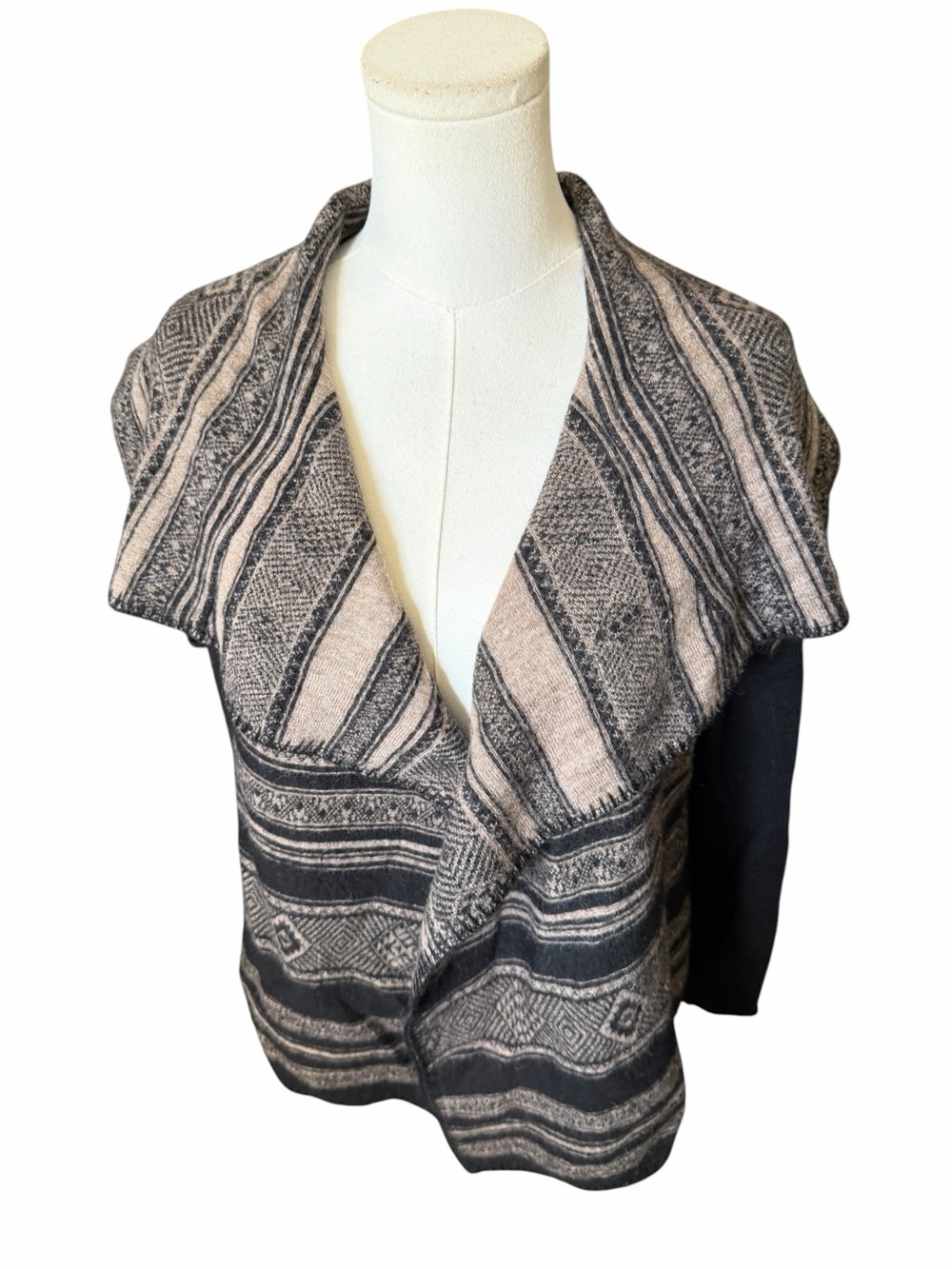 Peruvian Connection Alpaca Wool Striped Open-Front Shawl Collar Cardigan Sz Smal
